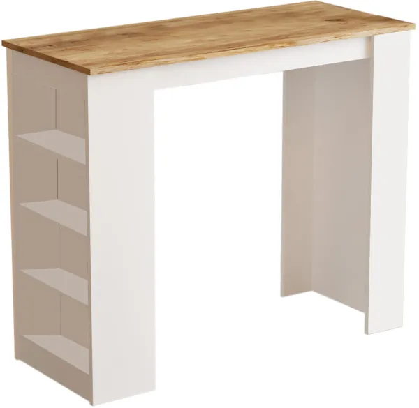 NORDVÄRK ST1 barbord, med 3 hyllor - vit och natur melamin (120x51,6)