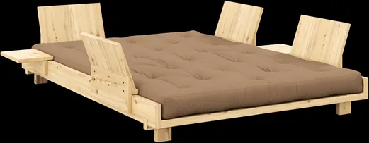 Karup Design Social Bäddsoffa med 4 ryggstöd, sidobord och madrass 140x200 Mocca/Klarlackad